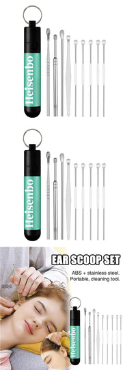 9PCs Steel Ear Buckle Ear Wax Cleaner Spoon Ear Care Ear Wax Removal Kit